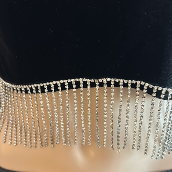 BEAR DANCE velvet crop top with rhinestone fringe . Black,like new! - Picture 3 of 11